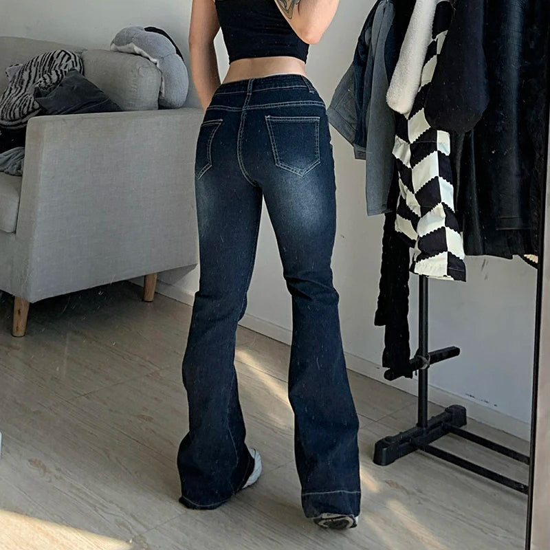 y2k Flare Jeans Casual Low Rise Cute Trousers Aesthetic Streetwear Vintage Cargo Pants Women Korean Distressed Mom Jeans