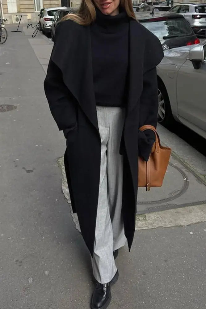 Ingvn - Elegant Solid Turndown Collar Outerwear