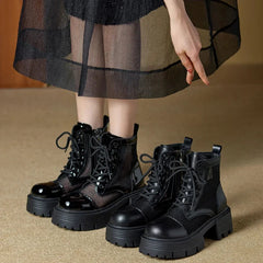 Autumn Women Motorcycle Boots Fashion Hollow Out Breather Short Booties Autumn Winter Female Platform Heel Shoes