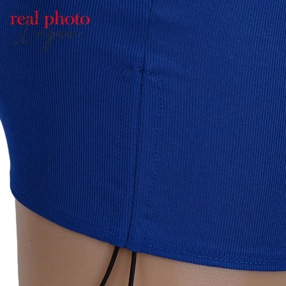 Ingvn - Spaghetti Strap Drawstring Ruched Cut-Out Sexy Backless Mini Dress for Women Club Party Sleeveless Dresses Bodycon