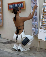 Sexy Elegant Halter Dress Women Summer Backless Lace-Up Color-Block Sleeveless Trendy Nightclub Wild Fashion Clothing