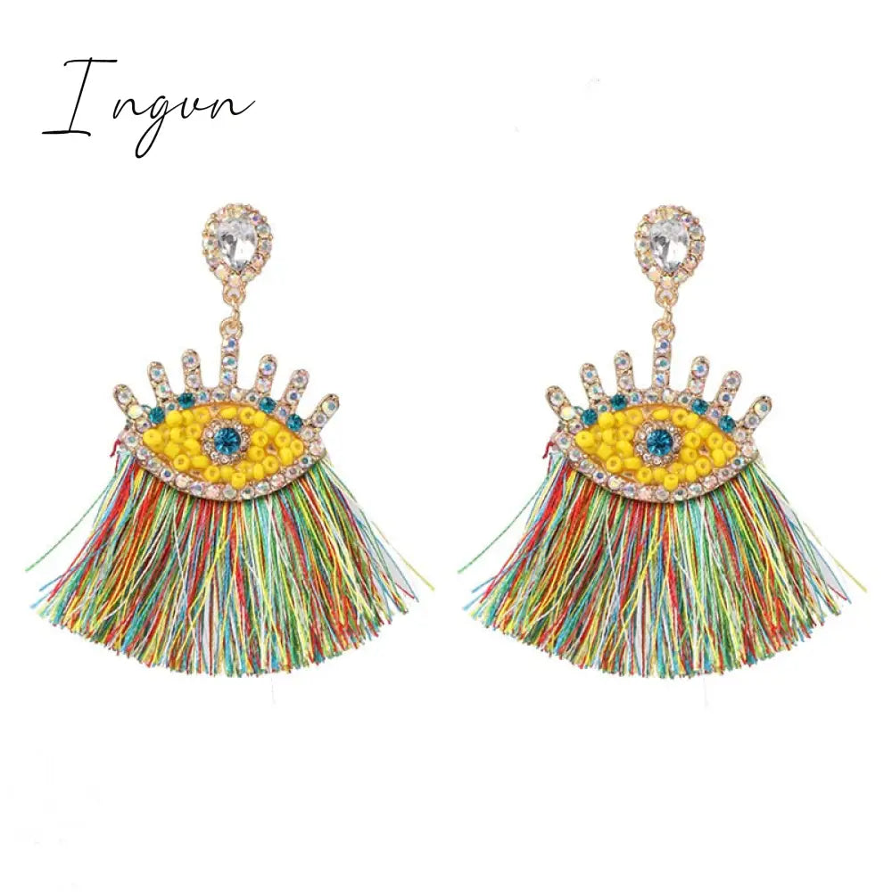 Ingvn - Bohemia Multicolored Tassel Earrings For Women Fashion Party Jewelry Fringe Dangle Earrings Statement Brincos 2023 Trend