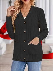 Cozy Cable Knit Long Sleeve Cardigan - Women's Casual Single Breasted Cardigans with Pockets for Spring & Fall - Soft, Comfortable, and Stylish Women's Clothing