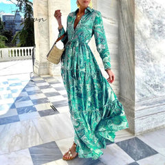 Ingvn - Fashion Printed Long Sleeve Dress