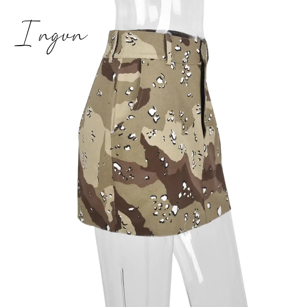 Ingvn - Womens Fashion Trendy Camouflage Mini Skirts for Women Korean Fashion Pockets Zipper Bottoms Harajuku Streetwear Y2k Vintage Clothes
