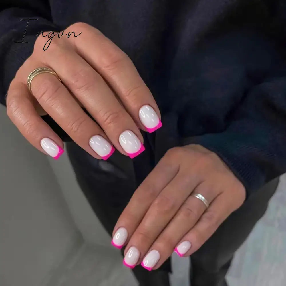 24pcs Mid-length Simple Smudged False Nails Wearable French Ballerina Fake Nails Full Cover Nail Tips Set Press On Nails