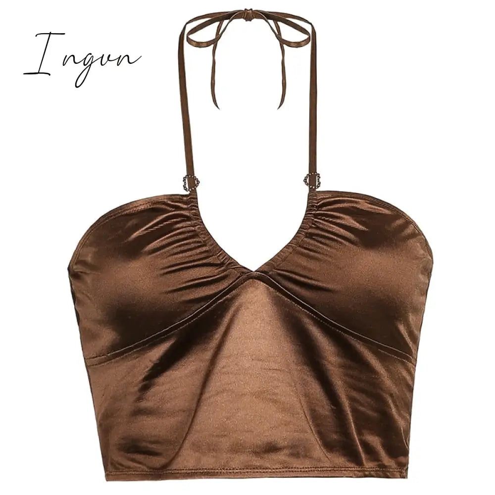 Ingvn - 80s fashion 21 Style Sexy Vintage Strappy Y2K Halter Crop Top Women Summer 90s Backless Cami Tops Tees Ladies Fashion Fitness Camisole Party
