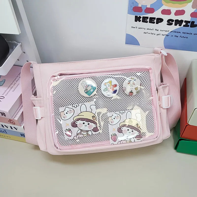 Ingvn  Candy Colour Cute Shoulder Bag Anime Expo Transparent Badge Display Messenger Bag Women Doll Itabag Crossbody Bag