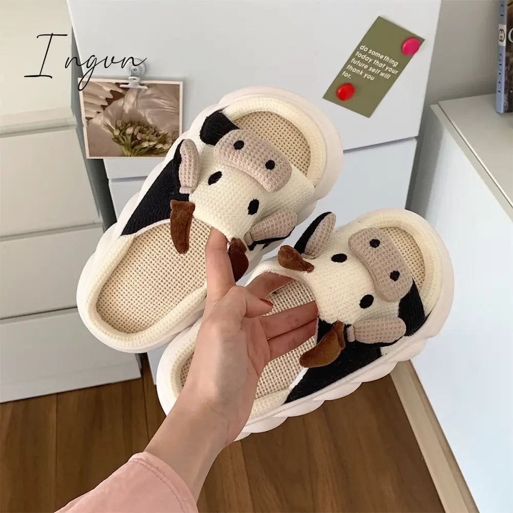 Ingvn - Women's Slippers Summer Four Seasons Indoor Home Sandals and Slippers Cute Cartoon Milk Cow House Slippers Funny Shoes