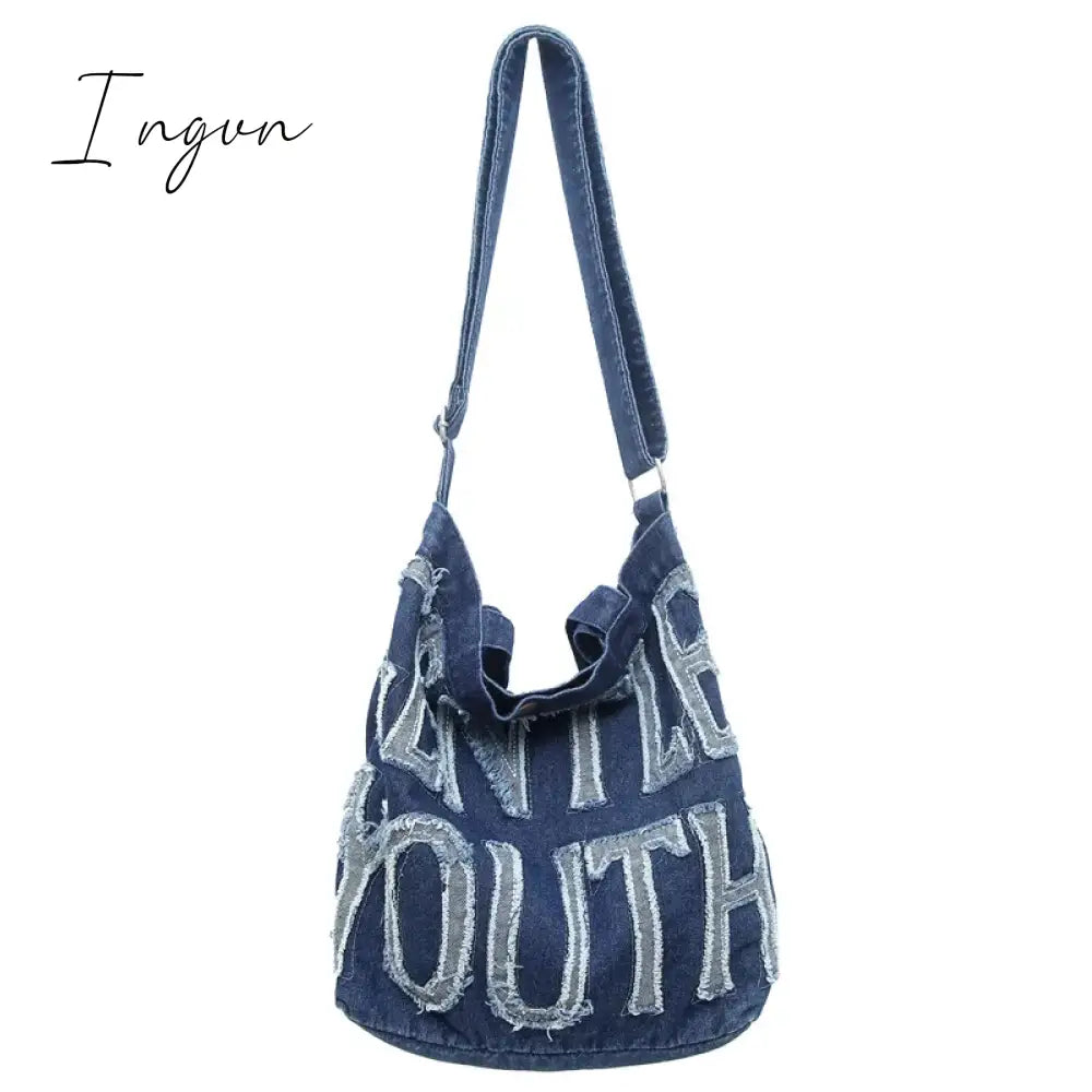 Ingvn - Denim Women's Bag 2024 New Eco Reusable Ladies Handbags Canvas Shopping Travel Shoulder Bags Unisex Jeans Crossbody Bag Shoppers