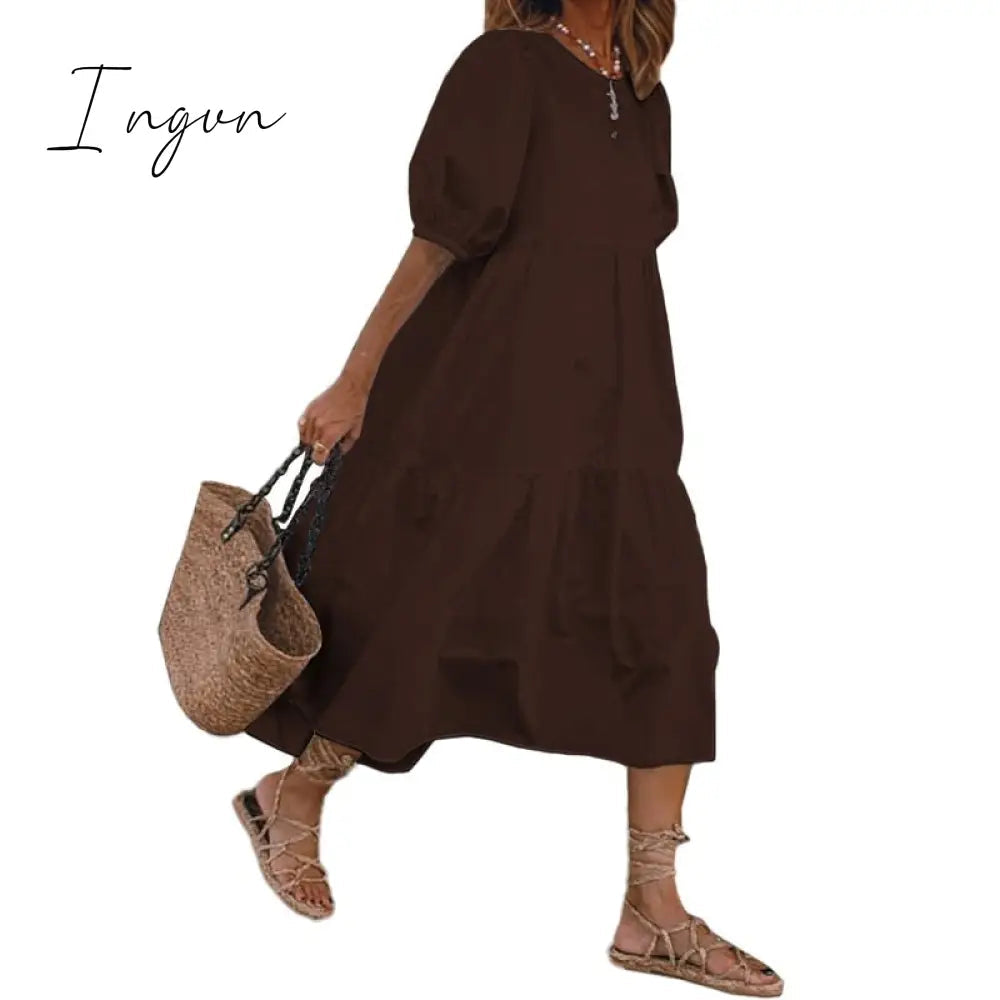 Ingvn - Summer Dress Elegant Party Mid-Calf Dress Women'Summer Sundress Bohemian Beach Sundress Casual Vestido Plus Size