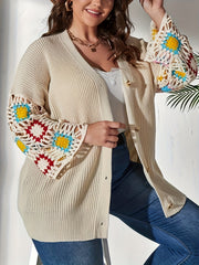 Long Sleeve Women's Color Block Hollow Out Button Cardigan for Spring & Fall Season