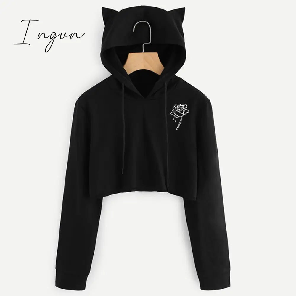 Ingvn - Winter Autumn Letter Print Women Hoodies Crop Sweatshirts Harajuku Best Friends Tv Crop Top Hoodie Long Sleeve Pullovers