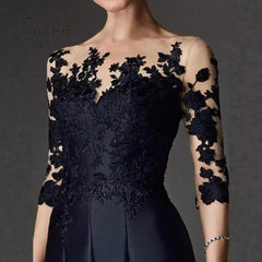 Ingvn - Gorgeous Prussian Blue Knee Length Mother of the Bride Dresses Lace Applique with Three Quarter Sleeves Wedding Guest Gowns