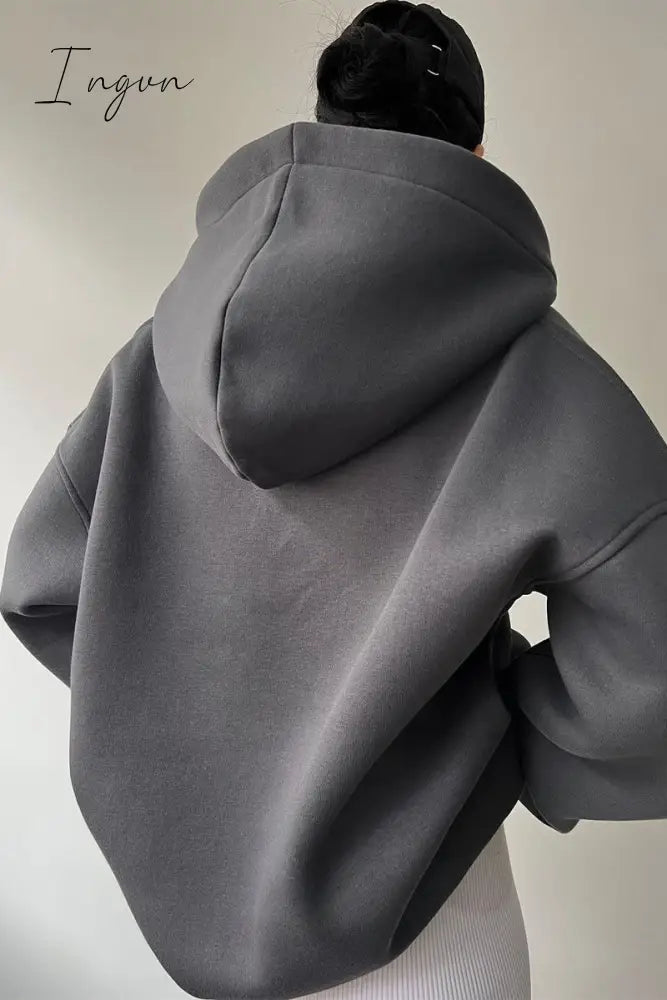 Ingvn - Casual Letter Printing Hooded Collar Tops