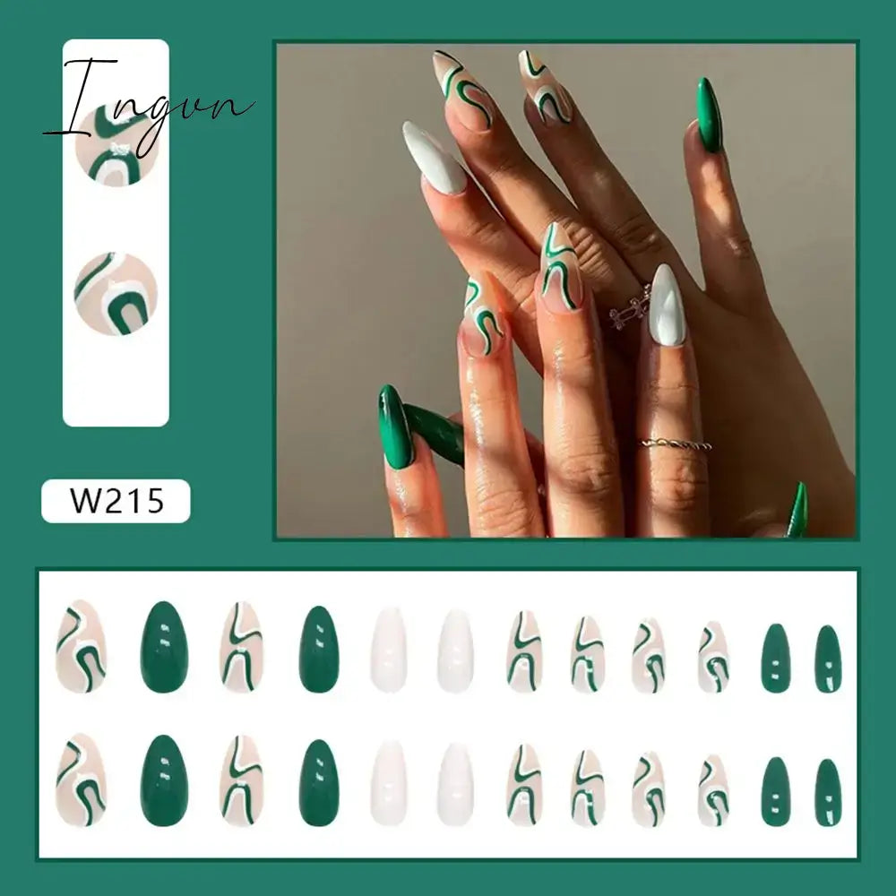 Simple French Wearable False Nails Almond Colorful Stripes Colorblock Design Manicure Fake Nails Line Full Cover Press On Nail