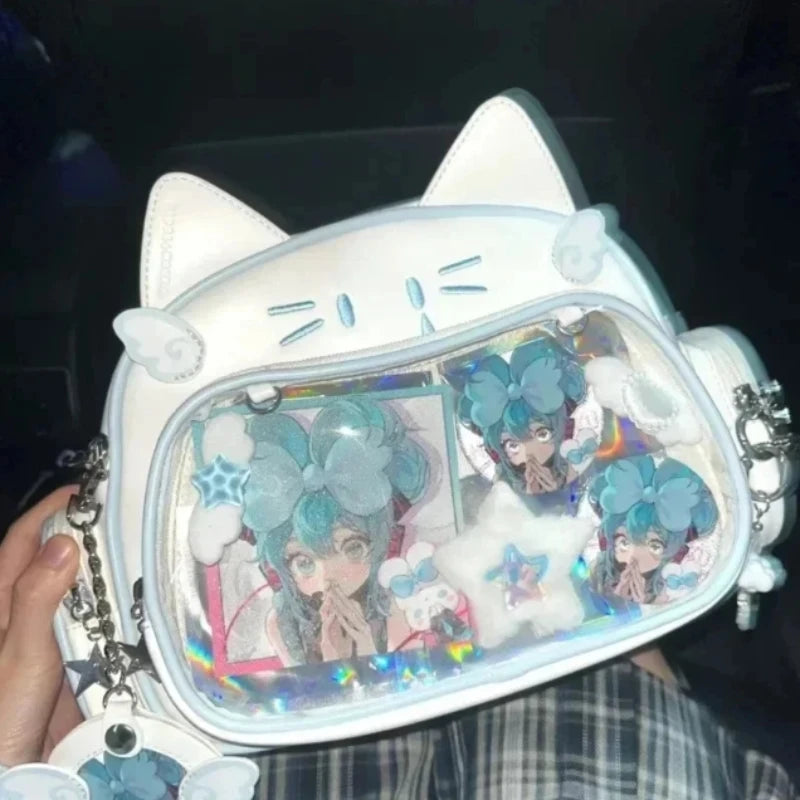Ingvn  Y2K Korean Harajuku Japan Kawaii Cat Ita White Crossbody Bag Vintage Mini Backpacks Aesthetic Cute Shoulder Crossbody Bags Women