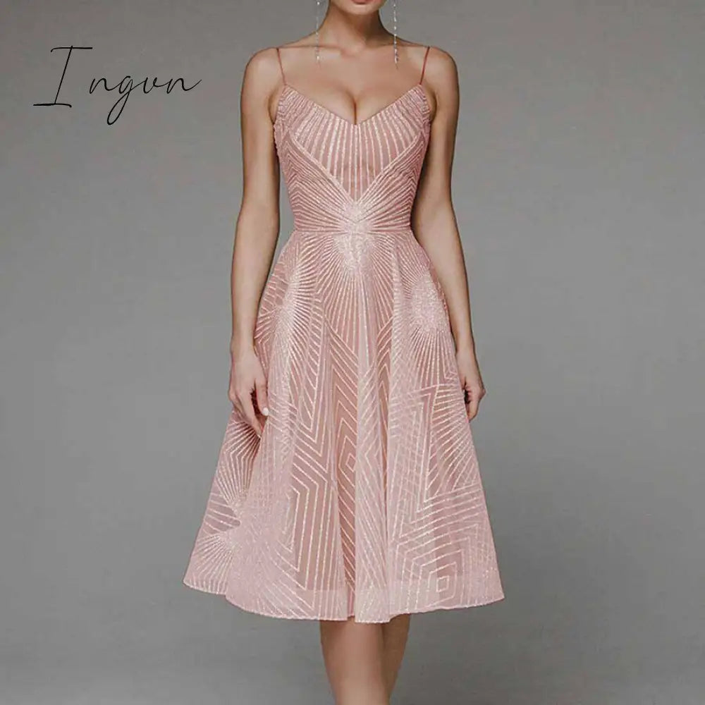 Ingvn - Sexy Slip Backless Embroidered Midi Dresses for Women Summer Elegant Luxury Evening Guest Wedding Long Formal Party Dress