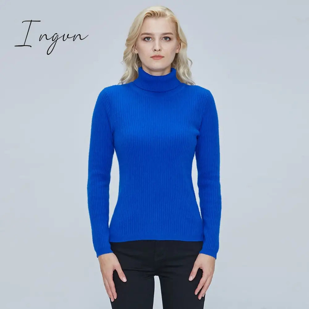 Ingvn - 100% Merino Wool Turtleneck Women Sweater Autumn Winter Warm Soft Jumper Women Knitted Pullover Femme Cashmere Sweater Knit