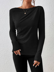 Womens Classic Solid Boat Neck T-Shirt - Stylish Long Sleeves for Spring & Fall - Versatile Casual Top - Premium Quality Wardrobe Staple