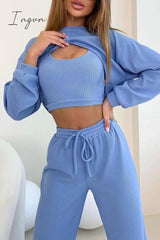 Ingvn - Casual Solid Asymmetrical O Neck Long Sleeve Three Pieces
