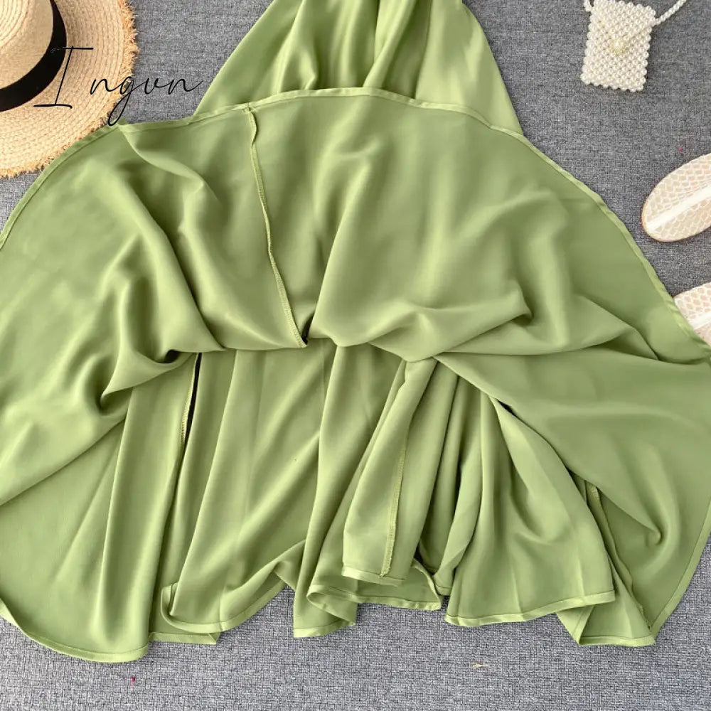 Ingvn - Boho Slim V Neck Summer bandage backless Maxi Long Dress Women Casual spaghetti strap Party Beach Holiday elegant tunic dress