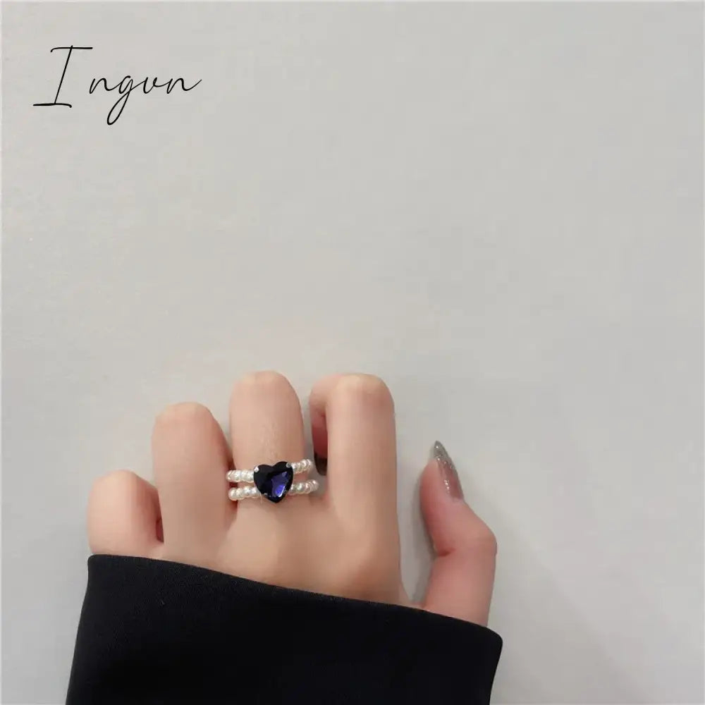 Kpop Romantic Coloful Crystal Pearl Elastic Rope Beaded Ring Smooth Irregular Geometric Square Oval Rings for Women Jewelry