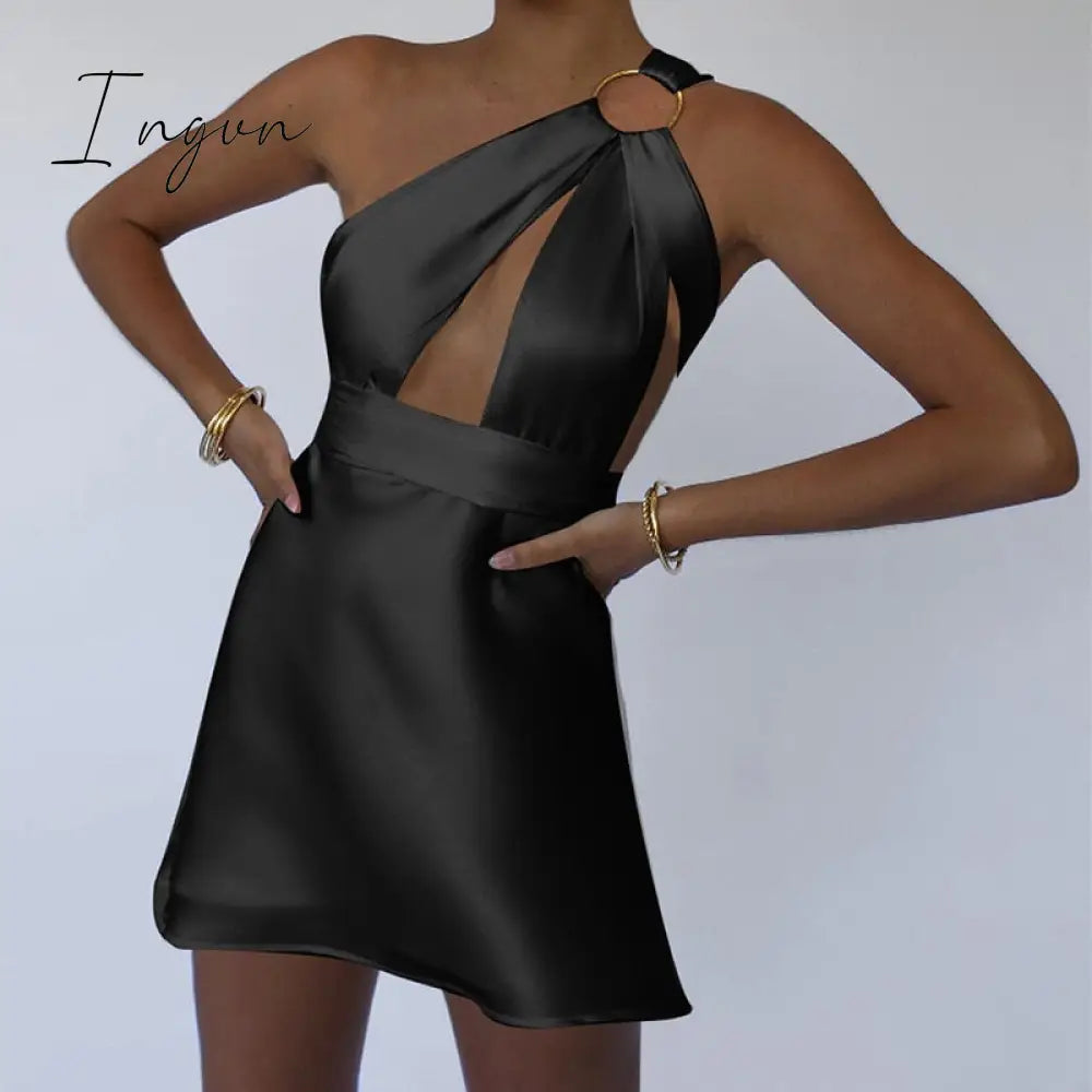 Ingvn - Sexy Hollow Out Bandage Women Dress White Asymmetrical High Waist Mini Dress Women Spring Skinny Fashion Streetwear