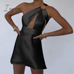 Ingvn - Sexy Hollow Out Bandage Women Dress White Asymmetrical High Waist Mini Dress Women Spring Skinny Fashion Streetwear