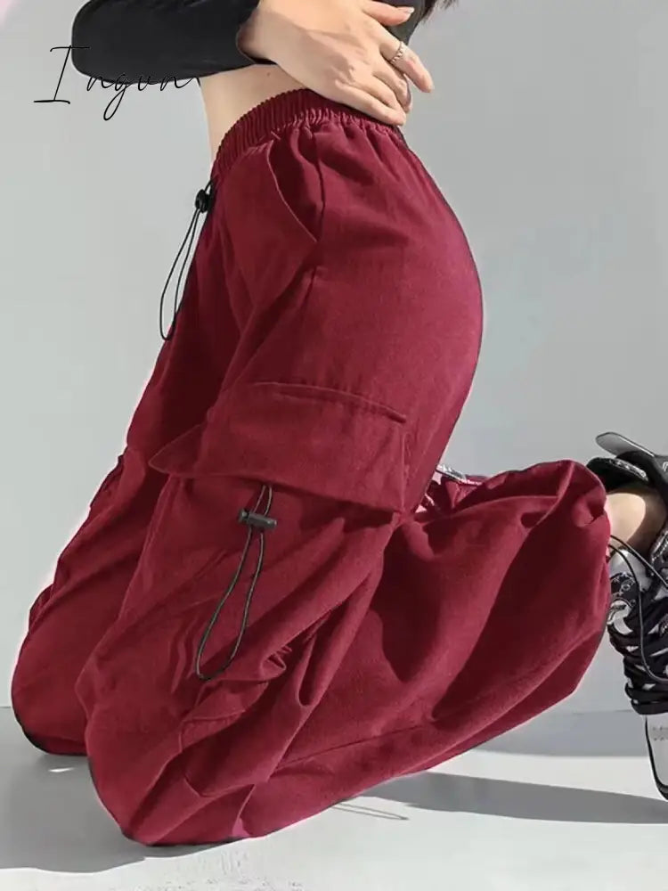 Ingvn - Cargo Pants Women Baggy Trousers 2023 Fall Streetwear Oversized Pants Vintage Casual Elastic Waist Loose Sweatpants Women