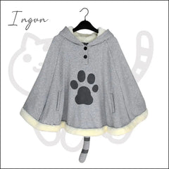 Ingvn - Lolita Cloak Harajuku Hoody Cloak Japanese Angry Cat Christmas Deer Fleece Cape Loose Pullover Batwing Sleeve Hoodie Coat