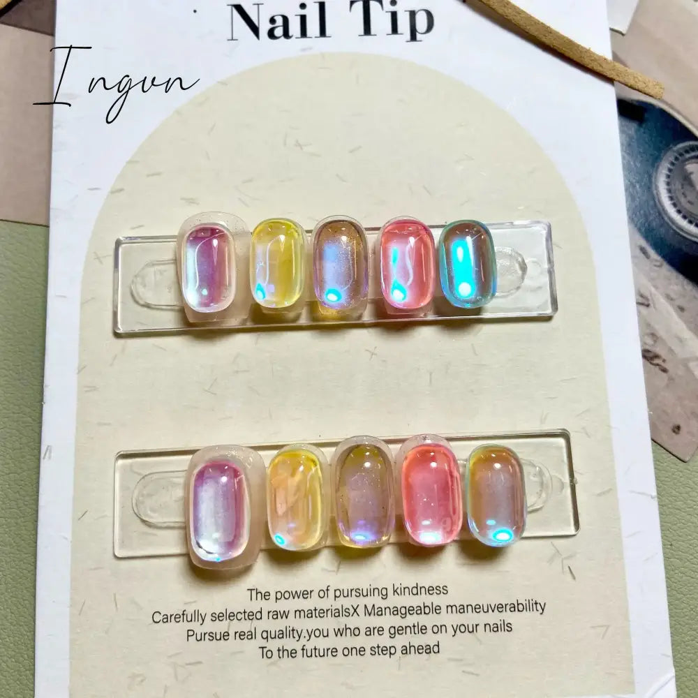 10Pcs Short Handmade Press on Nails Aurora Borealis Colours Ballet Wearable False Nails Decoration Full Cover Nail Tips Art
