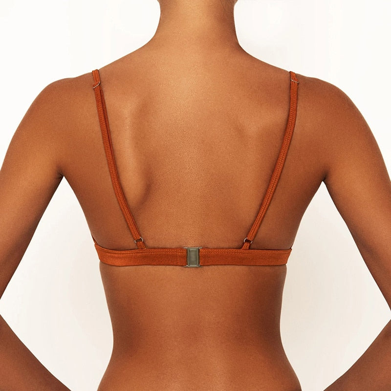 Vintage Retro Bikini Patchwork Swimsuit Thong Brazilian Sexy Swimwear Female  New Summer Micro V-bar Green Bathing Suits