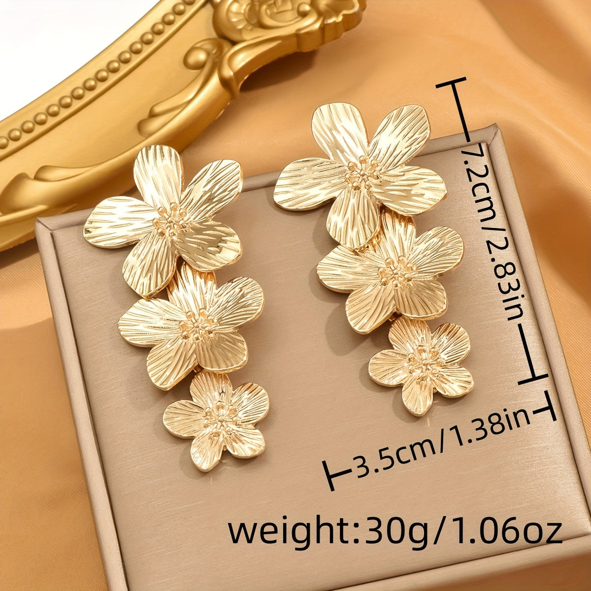 1 Pair Of Dangle Earrings Golden Flower Tassel Design Symbol Of Beauty And Elegance Match Daily Outfits Evening Party Decor