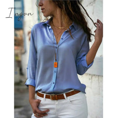Ingvn - Elegant Long Sleeve Oversized Solid V-Neck Chiffon Blouse Summer Women Tops Female Office Shirts Casual Regular
