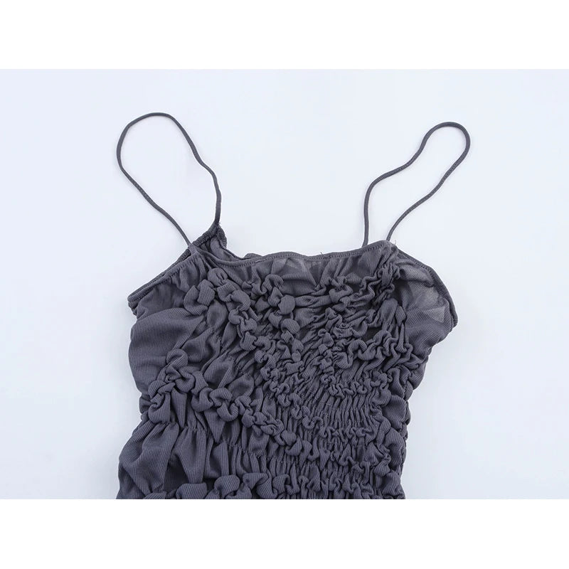 New Women Sexy Spaghetti Straps O Neck Ruched Asymmetrical Dress Holiday Summer Midi Vestidos