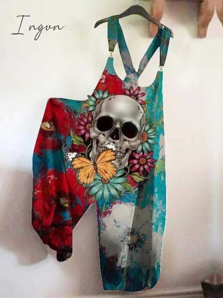 Ingvn - Women's Jumpsuits Bib Halloween Skeleton Casual Summer Print Halter Holiday Daily Vacation Loose Fit Sleeveless