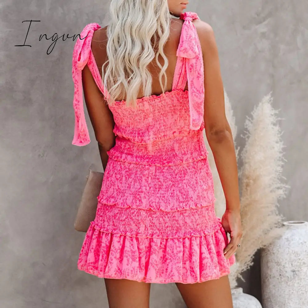 Ingvn - Women Tiered Ruffle Ruched Cami Dress Casual Dress  Elegant Fashion Chic Dress
