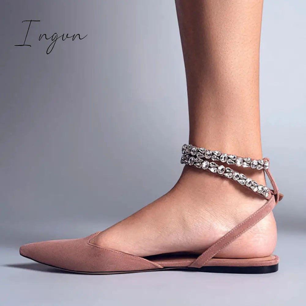 Ingvn - Patent Leather Pointed Toe Adjustable Ankle Strap Flats
