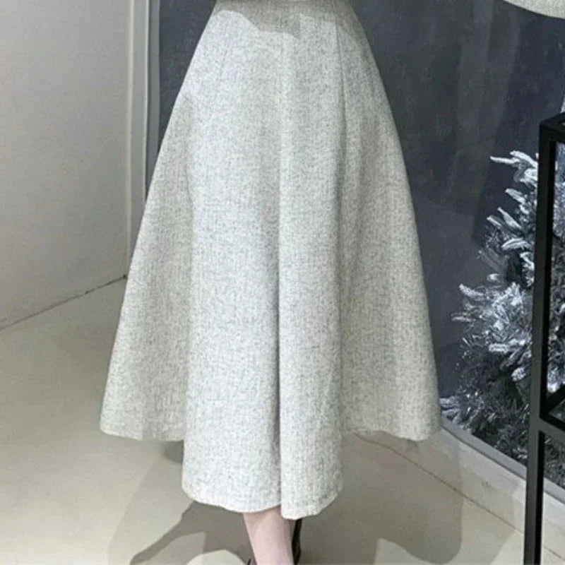 Autumn Vintage Elegant 2 Piece Dress Set Women Korean Fashion Casual Party Suits Female Chic Long Sleeve Tops +Solid Skirt