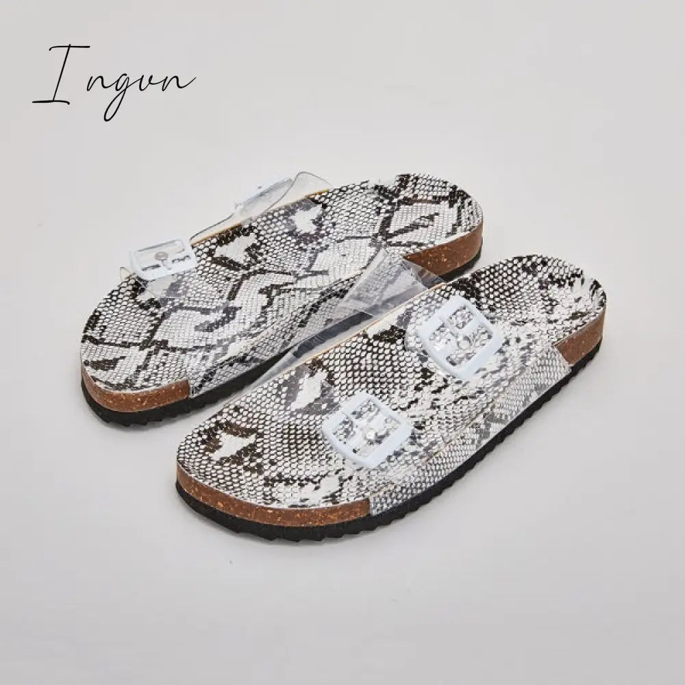 Ingvn - Clear Straps Silver Buckles Cheetah Slippers