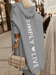 Ingvn - Women's Cardigan Knitted Letter Personalized Stylish Casual Long Sleeve Regular Fit Sweater Cardigans Hooded Fall Winter Gray Camel White