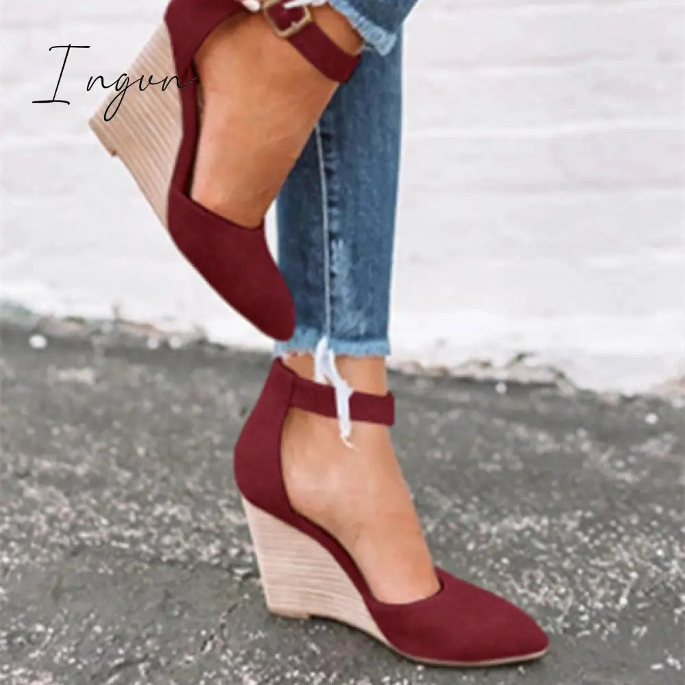 Ingvn - Classic Ankle Strap Wedge Shoes