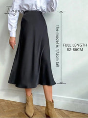 Ingvn - Women High Waisted Skirt  Silk Satin Skirts  A-Line Elegant Skirts Summer Pink Midi Skirt New Korean Style  pencil skirt 2023