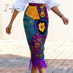 Ingvn - Outfits Fashion Trends Women Summer Print Skirt Vintage Floral African Fashion High Waist Tassel Classy Modest Elegant Retro Jupes Falads