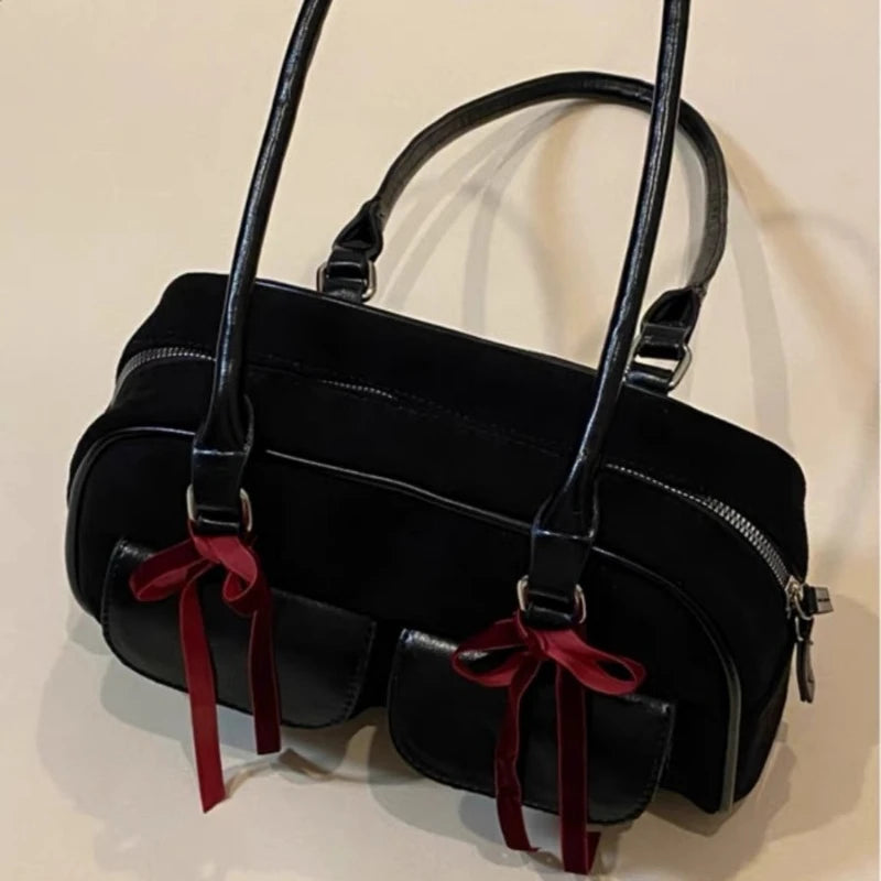 INGVN  2024 New Women Y2k Aesthetic Bow Shoulder Bags Vintage Casual Streetwear Fashion Handbags Trendy All Match Simple Underarm Bag