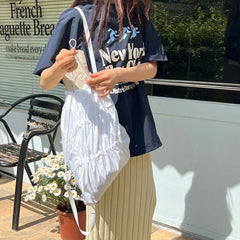 Ingvn  White Drawstring Backpack for Women  Korean Lazy Style Drawstring Backpack, Lightweight Nylon Water-repellent Backpack