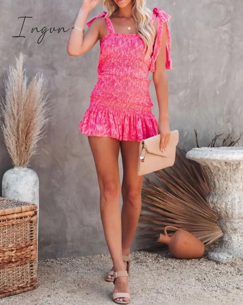Ingvn - Women Tiered Ruffle Ruched Cami Dress Casual Dress  Elegant Fashion Chic Dress