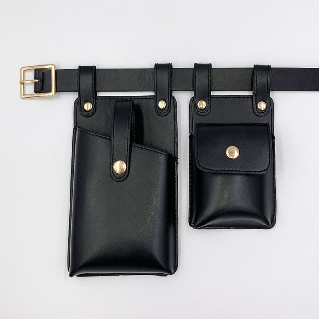 2 Piece Women's Belt Bag Luxury Designer Tactical Waist Bags Female Leather Flap Fanny Pack Shoulder Crossbody Chest Bag Purse