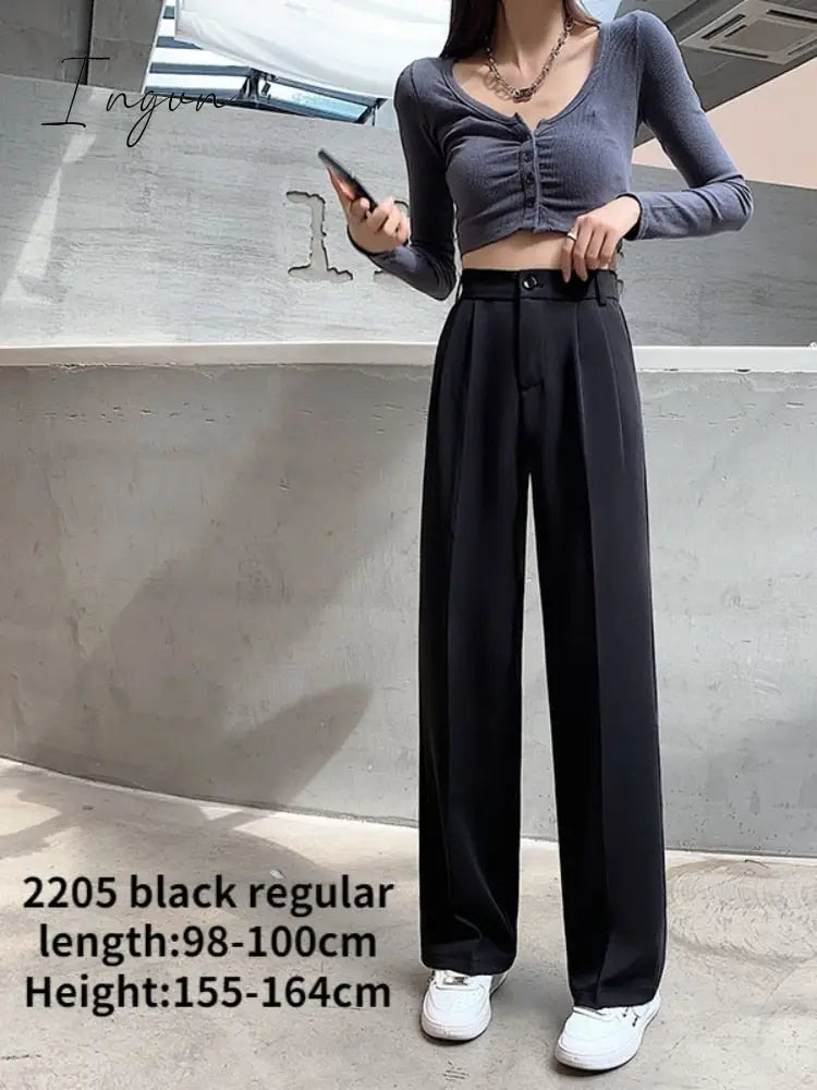 Ingvn - Spring Outfits Trends Casual High Waist Loose Wide Leg Pants for Women Spring Autumn New Female Floor-Length White Suits Pants Ladies Long Trousers